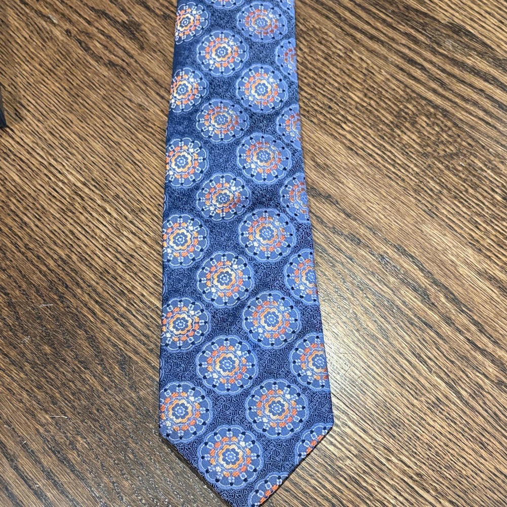 Elegant Blue and Orange Patterned Men's Tie